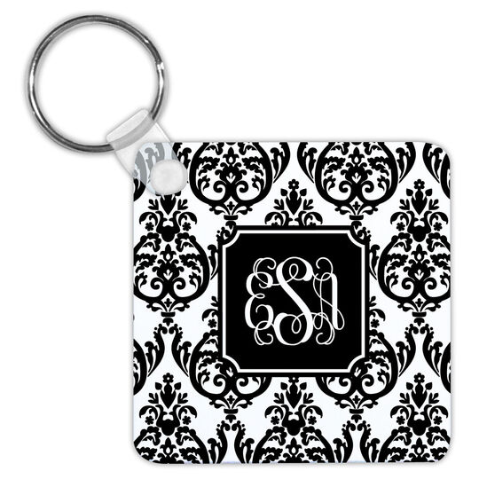 Madison Damask White with Black Key Chain
